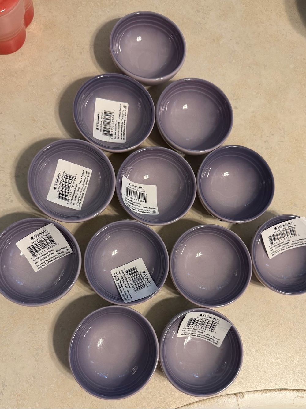 Le Creuset set of 12 very RARE BLUEBELL PURPLE PINCH BOWLS